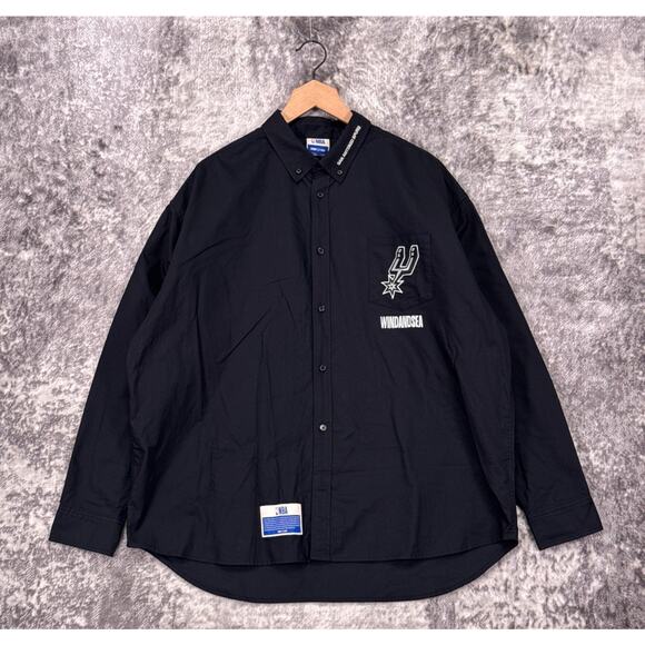 NBA x WIND AND SEA Shirt Large Men San Antonio Spurs Oversized Oxford Made Japan - Picture 1 of 10